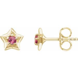 14K Yellow 3 mm Round October Youth Star Birthstone Earrings - Siddiqui Jewelers