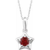 Sterling Silver 3 mm Round January Youth Star Birthstone 15" Necklace - Siddiqui Jewelers