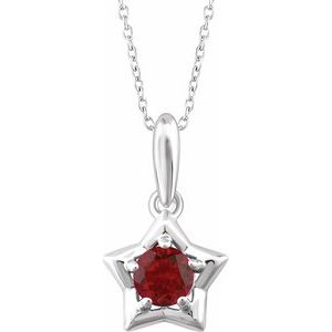 Sterling Silver 3 mm Round January Youth Star Birthstone 15" Necklace - Siddiqui Jewelers