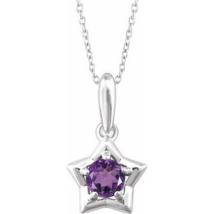 Sterling Silver 3 mm Round February Youth Star Birthstone 15" Necklace - Siddiqui Jewelers