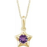 14K Yellow 3 mm Round February Youth Star Birthstone 15" Necklace - Siddiqui Jewelers