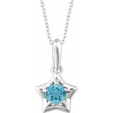 14K White 3 mm Round March Youth Star Birthstone 15" Necklace - Siddiqui Jewelers