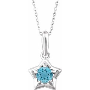 Sterling Silver 3 mm Round March Youth Star Birthstone 15" Necklace - Siddiqui Jewelers