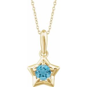 14K Yellow 3 mm Round March Youth Star Birthstone 15" Necklace - Siddiqui Jewelers