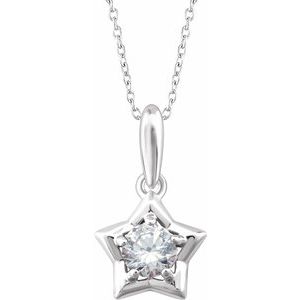 Sterling Silver 3 mm Round April Youth Star Birthstone 15" Necklace - Siddiqui Jewelers