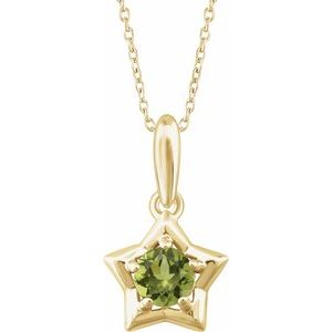 14K Yellow 3 mm Round August Youth Star Birthstone 15" Necklace - Siddiqui Jewelers