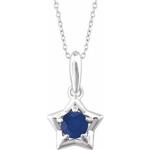 Sterling Silver 3 mm Round September Youth Star Birthstone 15" Necklace - Siddiqui Jewelers