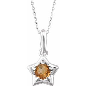 14K White 3 mm Round November Youth Star Birthstone 15" Necklace - Siddiqui Jewelers