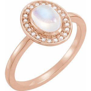 14K Rose Rainbow Moonstone & 1/10 CTW Diamond Halo-Style Ring - Siddiqui Jewelers