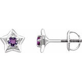 Sterling Silver 3 mm Round February Youth Star Birthstone Earrings - Siddiqui Jewelers