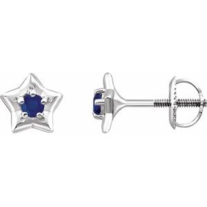14K White 3 mm Round September Youth Star Birthstone Earrings - Siddiqui Jewelers