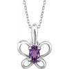 Sterling Silver 4x3 mm Oval February Youth Butterfly Birthstone 15" Necklace - Siddiqui Jewelers