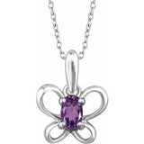 Sterling Silver 4x3 mm Oval February Youth Butterfly Birthstone 15" Necklace - Siddiqui Jewelers