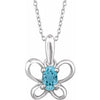 Sterling Silver 4x3 mm Oval March Youth Butterfly Birthstone 15" Necklace - Siddiqui Jewelers