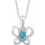Sterling Silver 4x3 mm Oval March Youth Butterfly Birthstone 15" Necklace - Siddiqui Jewelers