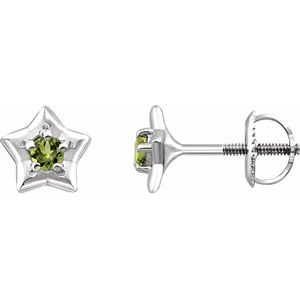 Sterling Silver 3 mm Round August Youth Star Birthstone Earrings - Siddiqui Jewelers