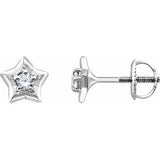 14K White 3 mm Round April Youth Star Birthstone Earrings - Siddiqui Jewelers