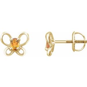 14K Yellow 4x3 mm Oval November Youth Butterfly Birthstone Earrings - Siddiqui Jewelers