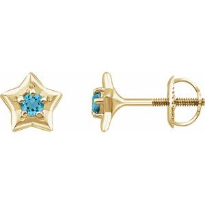 14K Yellow 3 mm Round March Youth Star Birthstone Earrings - Siddiqui Jewelers