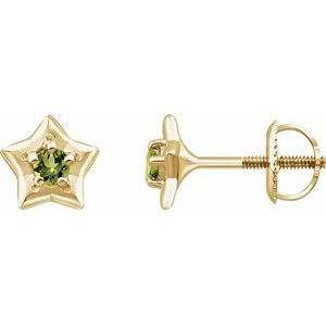 14K Yellow 3 mm Round August Youth Star Birthstone Earrings - Siddiqui Jewelers