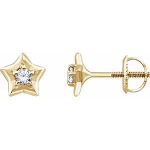 14K Yellow 3 mm Round April Youth Star Birthstone Earrings - Siddiqui Jewelers