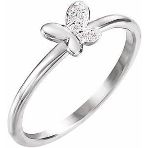 14K White .02 CTW Diamond Butterfly Youth Ring - Siddiqui Jewelers