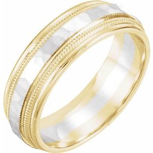 14K Yellow/White/Yellow 6 mm Flat Edge Band with Milgrain & Hammer Finish Size 9.5 - Siddiqui Jewelers