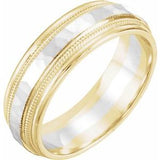 14K Yellow/White/Yellow 6 mm Flat Edge Band with Milgrain & Hammer Finish Size 10 - Siddiqui Jewelers