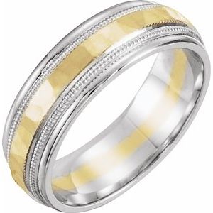 14K White/Yellow/White 6 mm Flat Edge Band with Milgrain & Hammer Finish Size 10 - Siddiqui Jewelers