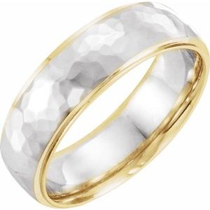 14K Yellow/White/Yellow 6 mm Flat Edge Band with Hammer Finish Size 8 - Siddiqui Jewelers