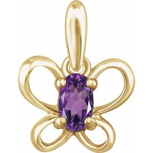 14K Yellow 4x3 mm Oval February Youth Butterfly Birthstone Pendant - Siddiqui Jewelers