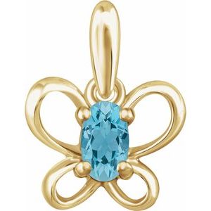 14K Yellow 4x3 mm Oval March Youth Butterfly Birthstone Pendant - Siddiqui Jewelers