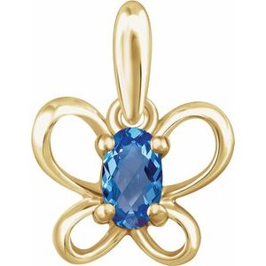 14K Yellow 4x3 mm Oval December Youth Butterfly Birthstone Pendant - Siddiqui Jewelers