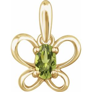 14K Yellow 4x3 mm Oval August Youth Butterfly Birthstone Pendant - Siddiqui Jewelers