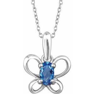Sterling Silver 4x3 mm Oval December Youth Butterfly Birthstone 15" Necklace - Siddiqui Jewelers