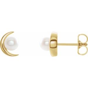 14K Yellow Cultured White Freshwater Pearl Earrings Siddiqui Jewelers