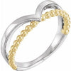 14K White & Yellow Negative Space Beaded V Ring - Siddiqui Jewelers