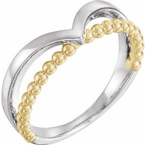 14K White & Yellow Negative Space Beaded V Ring - Siddiqui Jewelers