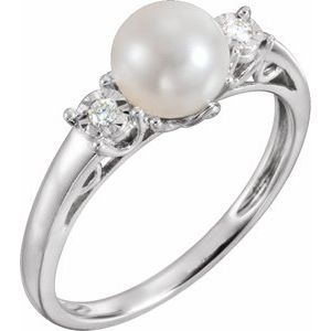 14K White Freshwater Pearl and .04CTW Diamond Ring - Siddiqui Jewelers
