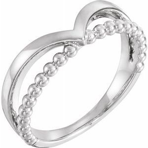 14K White Negative Space Beaded V Ring - Siddiqui Jewelers