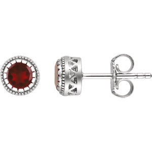 14K White Garnet "January" Birthstone Earrings - Siddiqui Jewelers