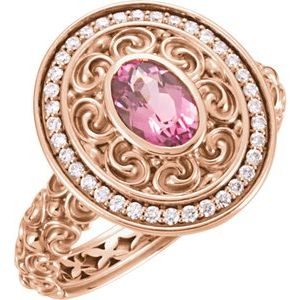 14K Rose 7x5 mm Pink Tourmaline & 1/6 CT Diamond Ring - Siddiqui Jewelers