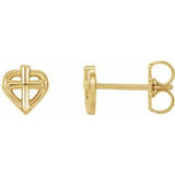 14K Yellow Cross with Heart Youth Earrings - Siddiqui Jewelers