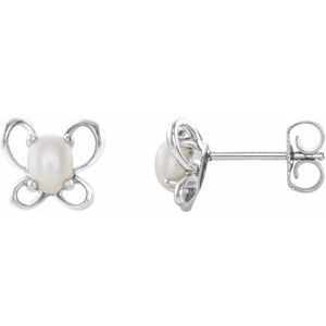 14K White 4x3 mm Oval June Youth Butterfly Birthstone Earrings - Siddiqui Jewelers