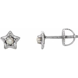 14K White 3 mm Round June Youth Star Birthstone Earrings - Siddiqui Jewelers