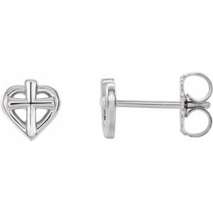 Sterling Silver Cross with Heart Youth Earrings - Siddiqui Jewelers