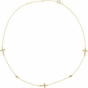 14K Yellow 1/10 CTW Diamond 5-Station Cross Adjustable 16-18” Necklace - Siddiqui Jewelers