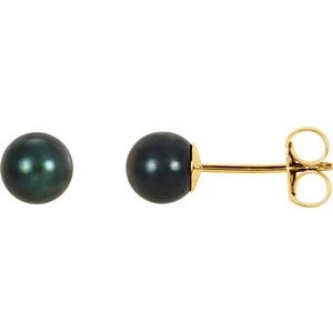 14K Yellow 5 mm Black Akoya Cultured Pearl Earrings-Siddiqui Jewelers