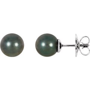 14K Palladium White 8 mm Round Tahitian Cultured Pearl Earrings - Siddiqui Jewelers