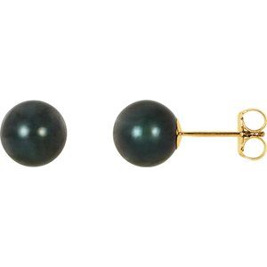 14K Yellow 7 mm Black Akoya Cultured Pearl Earrings-Siddiqui Jewelers